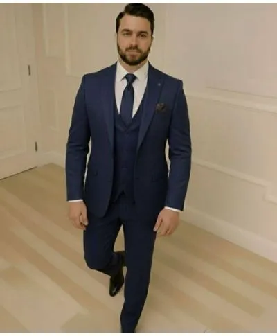 Abito uomo bluette particolare, tessuto puntinato - Kim