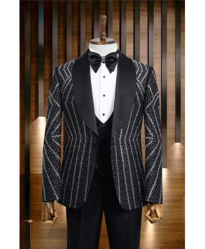 Smoking Nero e argento Brillantinato Uomo – LaS Vegas