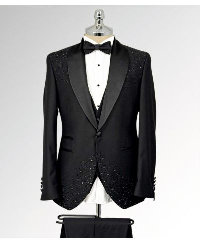 Smoking uomo Nero con strass luxury - San Francisco - Smoking diciottesimo, sposo, gala - Gogolfun.it