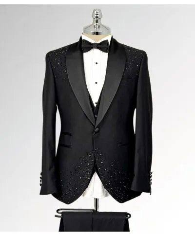 Smoking uomo Nero con strass luxury - San Francisco - Smoking diciottesimo, sposo, gala - Gogolfun.it