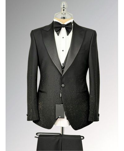 Smoking uomo Brillantinato nero - Modello Los Angeles - Smoking diciottesimo, particolari - Gogolfun.it