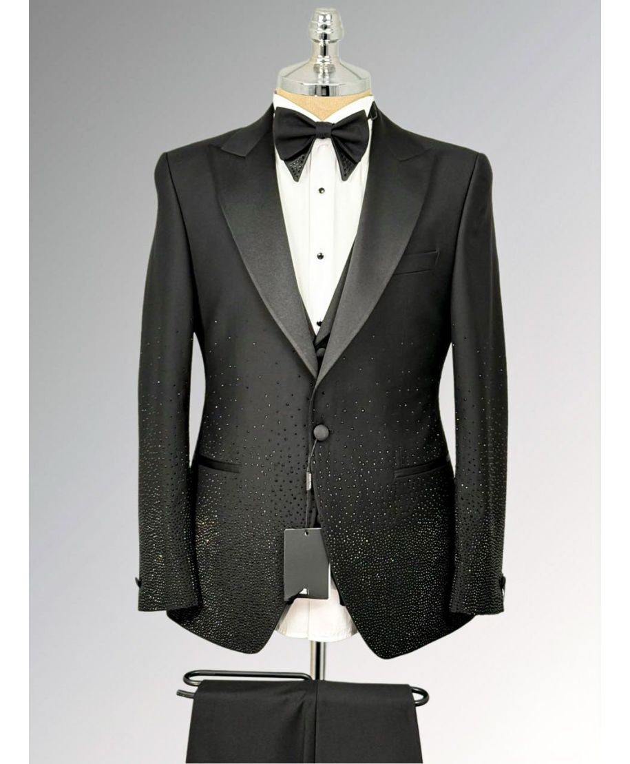 Smoking uomo Brillantinato nero - Modello Los Angeles - Smoking diciottesimo, particolari - Gogolfun.it