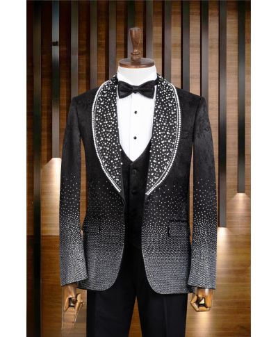 Smoking con Strass Uomo nero argento - San Jose