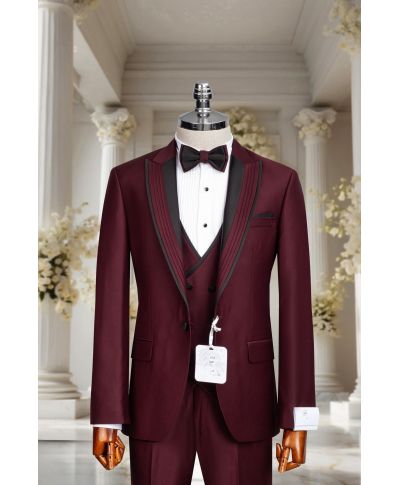 Smoking bordeaux cerimonia, 3 pezzi - Modello Detroit