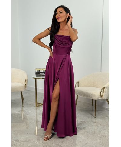 Sukienka ROCHEL SATIN długa gorsetowa lekko rozkloszowana / Fiołkowy