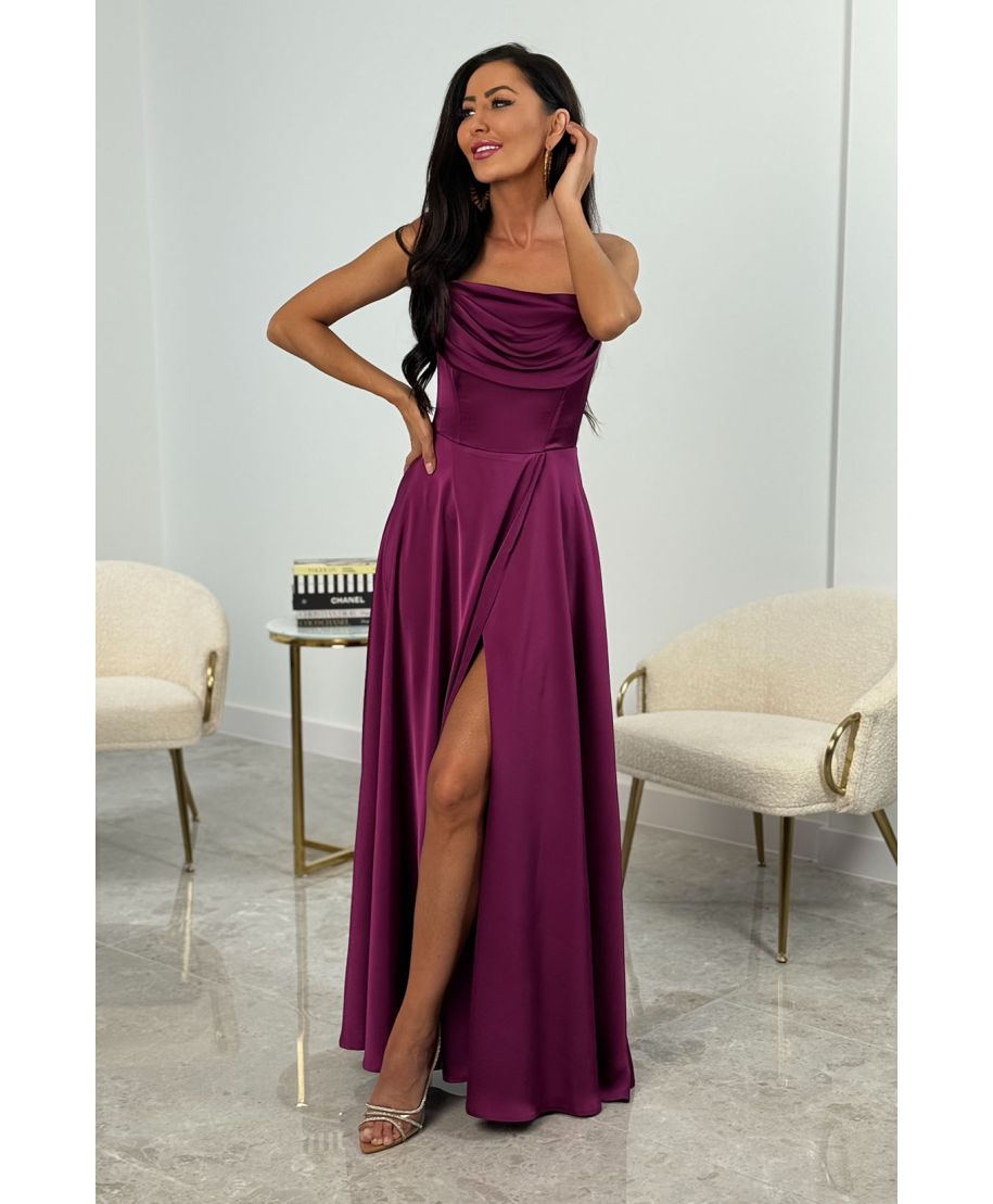 Sukienka ROCHEL SATIN długa gorsetowa lekko rozkloszowana / Fiołkowy