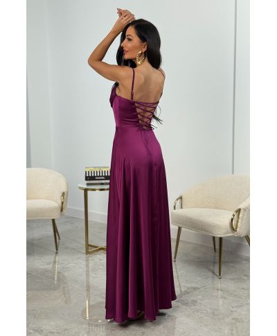 Sukienka ROCHEL SATIN długa gorsetowa lekko rozkloszowana / Fiołkowy