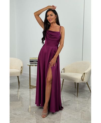 Sukienka ROCHEL SATIN długa gorsetowa lekko rozkloszowana / Fiołkowy