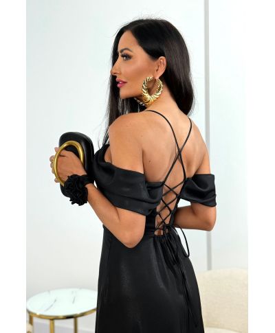 Sukienka maxi z hiszpańskim dekoltem SILLA / Czarny błysk