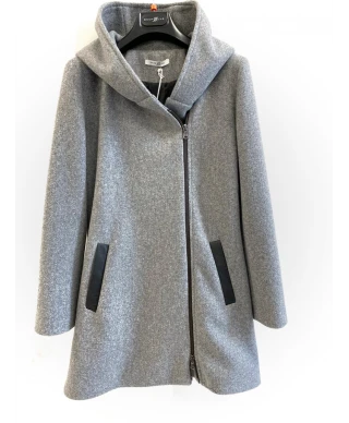 Cappotto, grigio con cappuccio con cerniera laterale - Cappotto donna