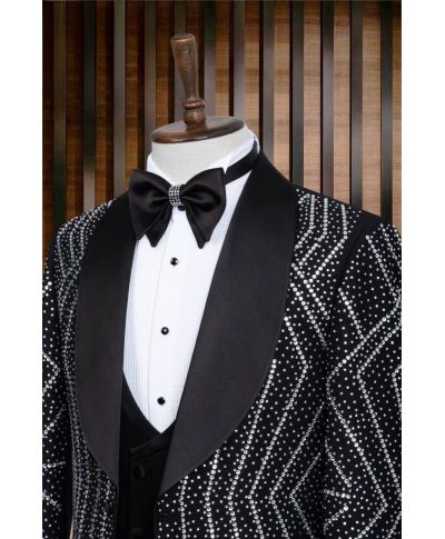 Smoking Nero e argento Brillantinato Uomo – LaS Vegas