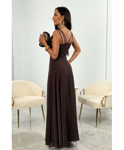 Sukienka maxi MARINA z tkaniny felicita / Czekoladowy