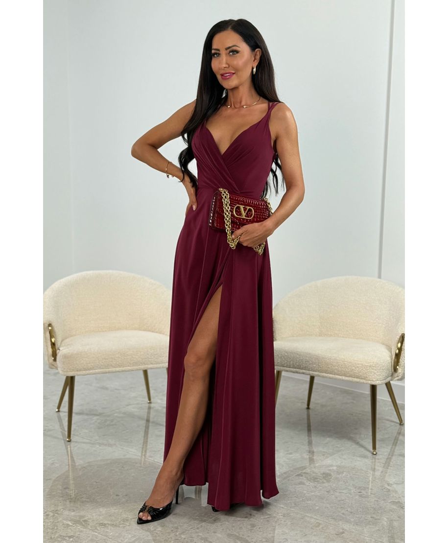 Sukienka maxi MARINA z tkaniny felicita / Bordowy