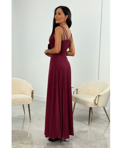 Sukienka maxi MARINA z tkaniny felicita / Bordowy