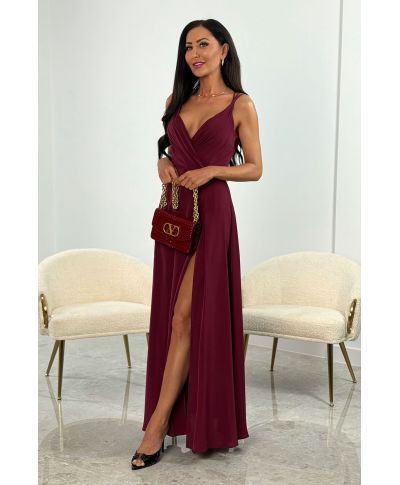 Sukienka maxi MARINA z tkaniny felicita / Bordowy