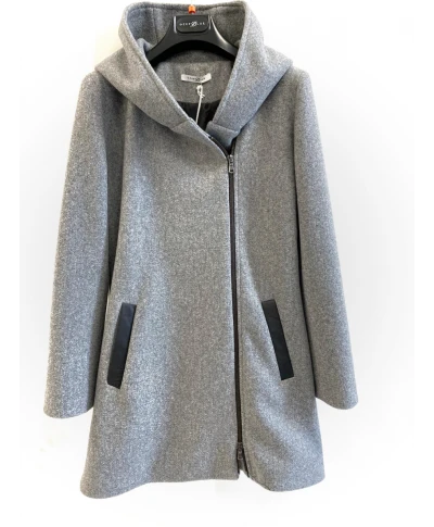 Cappotto, grigio con cappuccio con cerniera laterale - Cappotto donna