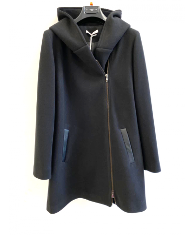 Cappotto, nero con cappuccio con cerniera laterale  - Cappotto donna