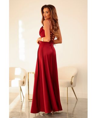 Sukienka ROCHEL SATIN długa gorsetowa rozkloszowana / Bordowy