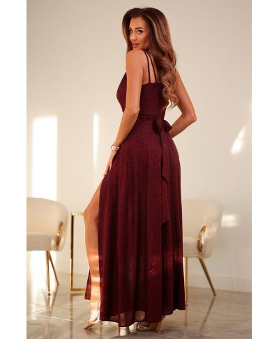 Sukienka maxi MARINA Brocatte / Bordowy