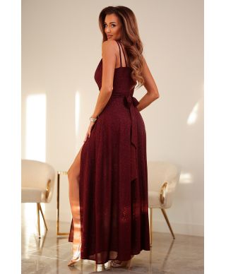 Sukienka maxi MARINA Brocatte / Bordowy