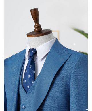 Abito uomo azzurro gilet, doppiopetto, Seattle