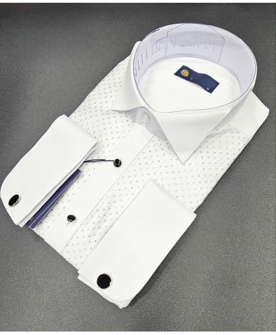 Camicia doppio polso bianca con trama argentata - Camicie da cerimonia Gogolfun.it