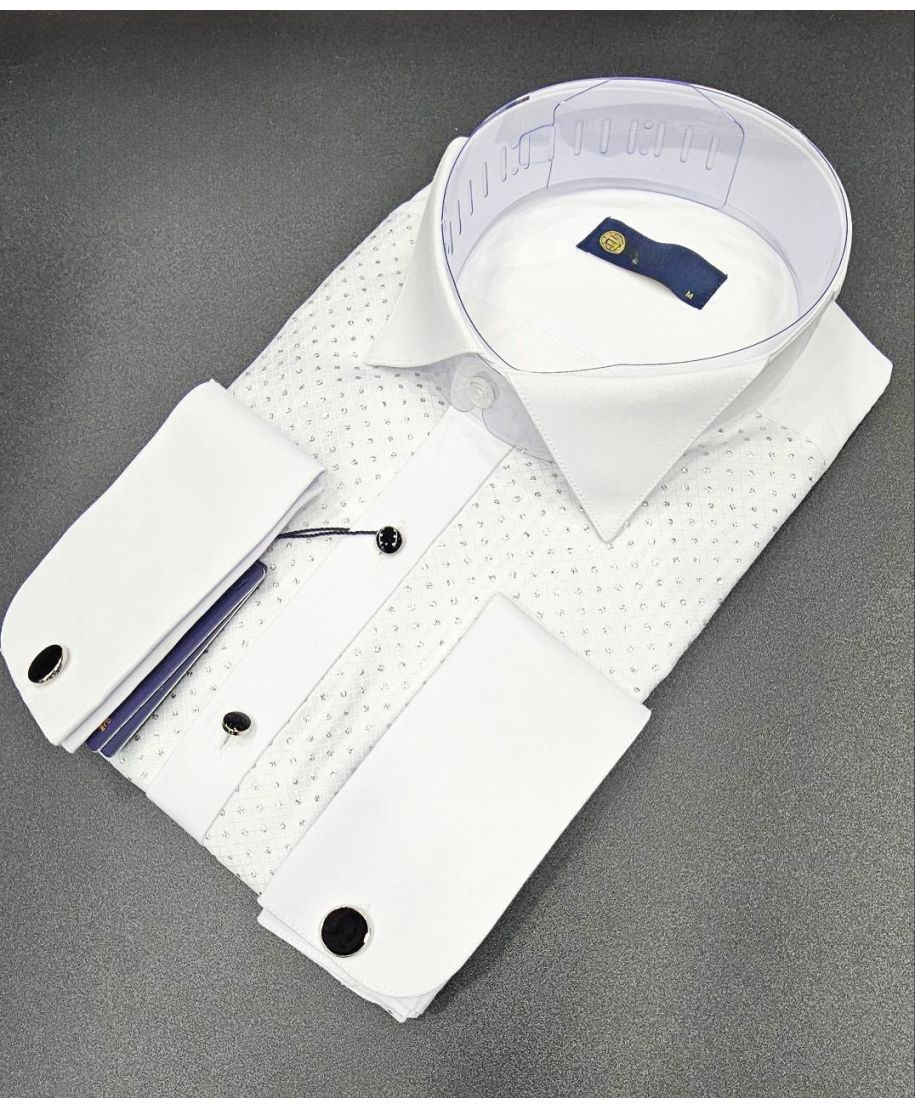 Camicia doppio polso bianca con trama argentata - Camicie da cerimonia Gogolfun.it