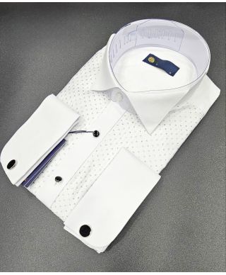 Camicia doppio polso bianca con trama argentata - Camicie da cerimonia Gogolfun.it