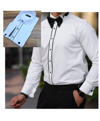 Camicia bianca doppio polso con profilo nero - Tahiti