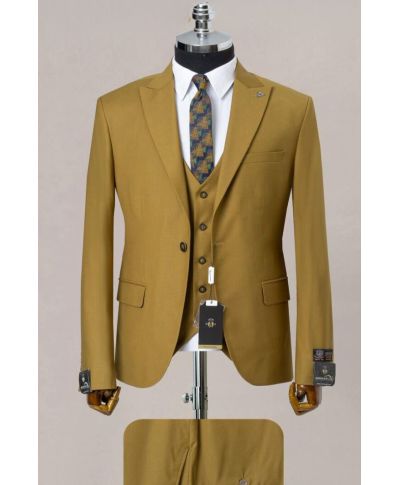 Abito uomo con gilet, senape - Modello Legnano