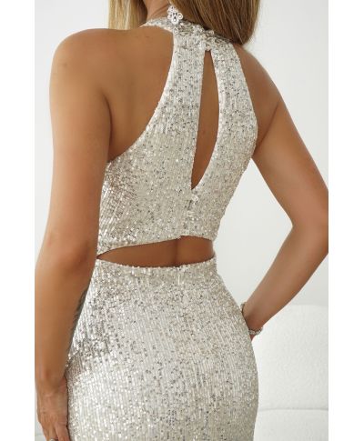 Abito a sirena in paillettes platino- Inez - Gogolfun.it