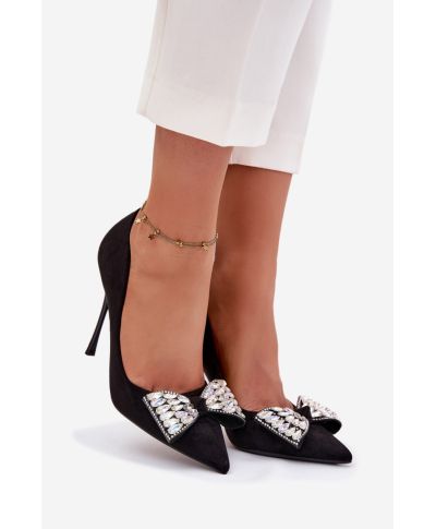 Décolleté nere eleganti con fiocco gioiello e Tacco 11 cm - Modello 221922 Step in Style - gogolfun.it