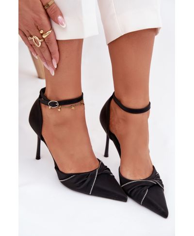 Scarpe con tacco a spillo nere con zirconi eleganti e cinturino regolabile - Modello 221909 Step in Style  - gogolfun.it