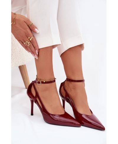 Scarpe con tacco a spillo bordeaux in ecopelle lucida con cinturino regolabile - Modello 221910 Step in style