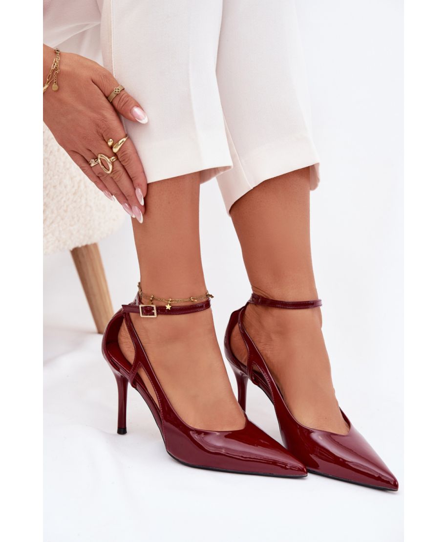 Scarpe con tacco a spillo bordeaux in ecopelle lucida con cinturino regolabile - Modello 221910 Step in style - gogolfun.it