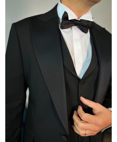 Smoking nero con gilet e rever ampio - King - Smoking e abiti da cerimonia uomo online - Gogolfun.it