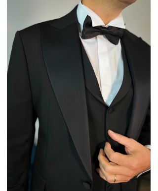 Smoking nero con gilet e rever ampio - King