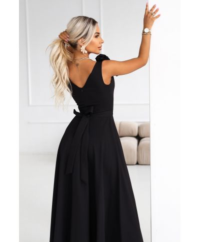 Abito lungo nero elegante con spacco laterale  per eventi speciali - Lelia - gogolfun.it