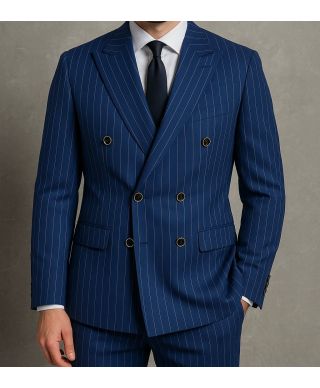 Abito doppiopetto blu slim fit - Riga bianca a sei bottoni modello Bond