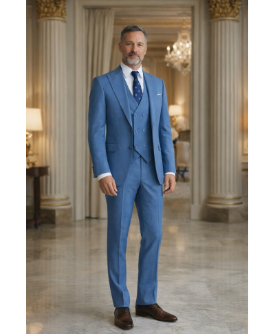 Abito uomo azzurro gilet, doppiopetto, Seattle - Abiti uomo online - Gogolfun.it