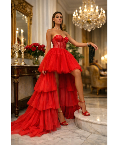 Abito con coda staccabile, rosso - Hura - Matrimoni e diciottesimi - Gogolfun.it