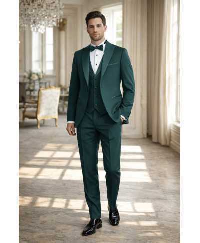 Smoking uomo con gilet, verde smeraldo - Pascal