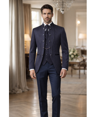 Abito Sposo con gilet e plastrom, blu - Ruggiero