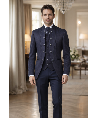 Abito Sposo con gilet e plastrom, blu - Ruggiero - Abiti e smoking da sposo, testimone, invitato - Gogolfun.it