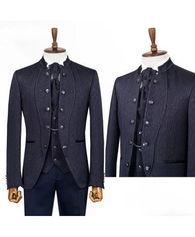 Abito Sposo con gilet e plastrom, blu - Ruggiero