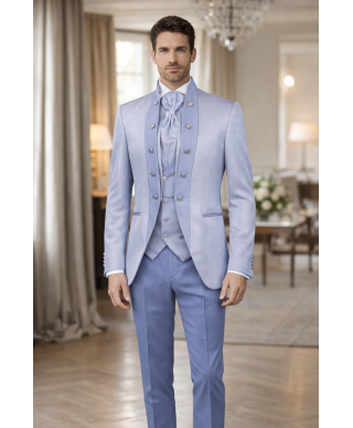 Abito Sposo,  Azzurro - Con gilet - Ruggiero