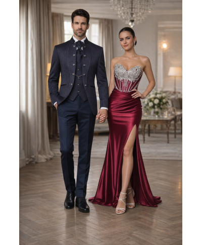 Abito Sposo con gilet e plastrom, blu - Ruggiero