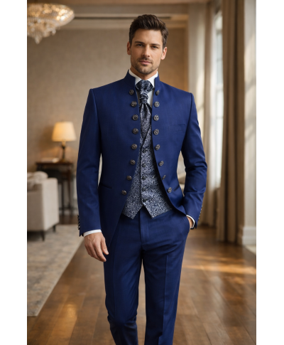 Abito Sposo Blu elettrico, gilet particolare - Ruggiero - Gogolfun.it