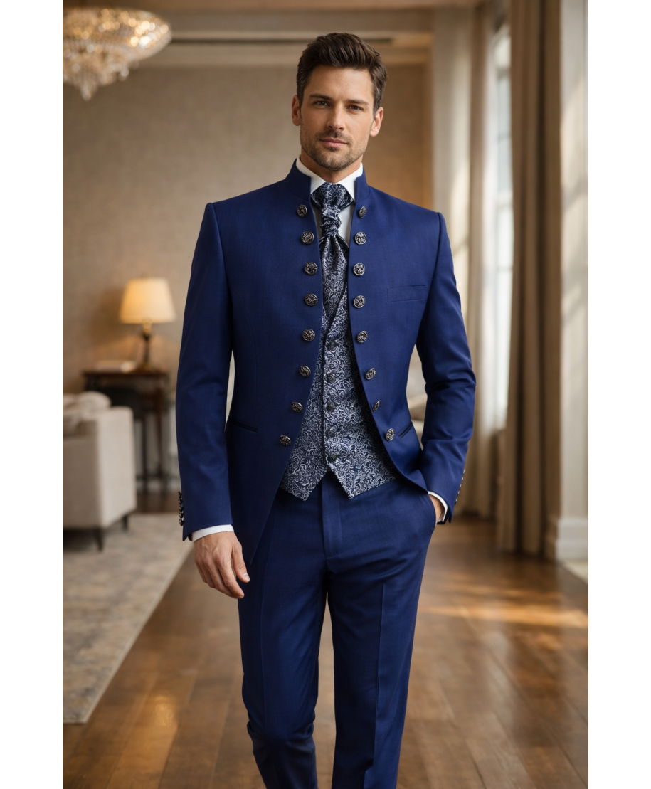 Abito Sposo Blu elettrico, gilet particolare - Ruggiero - Gogolfun.it