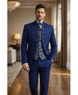 Abito Sposo Blu elettrico, gilet particolare - Ruggiero - Gogolfun.it